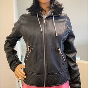 Faux Fur Black Leather Zip Up Jacket